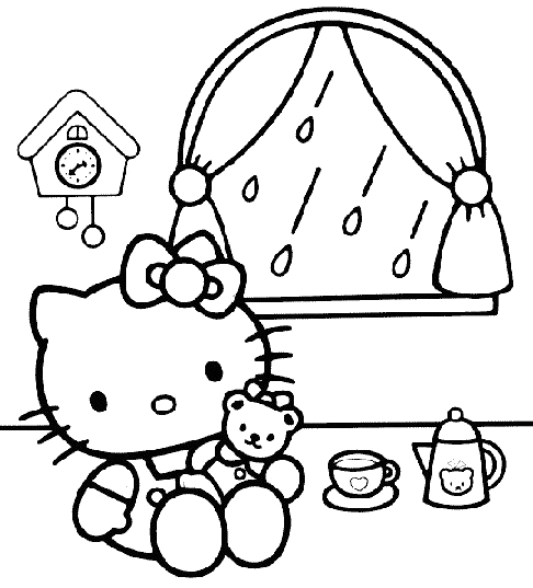Hello Kitty playing inside Coloring Page