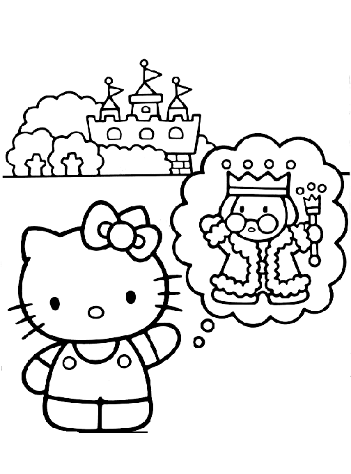 Dreaming Hello Kitty Coloring Pages 