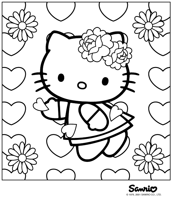 pictures of hearts and flowers.  Hello Kitty floating amongst a celestial meadow of hearts and flowers.