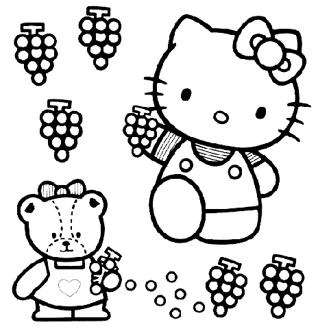 Hello Kitty Coloring Page with grapes