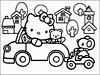 Hello Kitty and friends driving a car Coloring Pages 