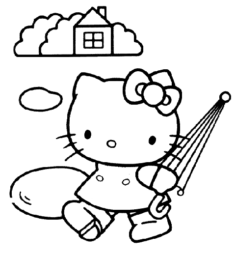 Hello Kitty with umbrella Coloring Sheet Picture