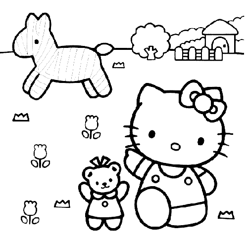 Hello Kitty and a zebra Coloring Page 