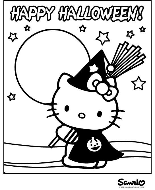 Hello Kitty Halloween Coloring picture dressed up witch